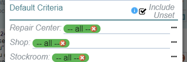 Default Criteria Menu